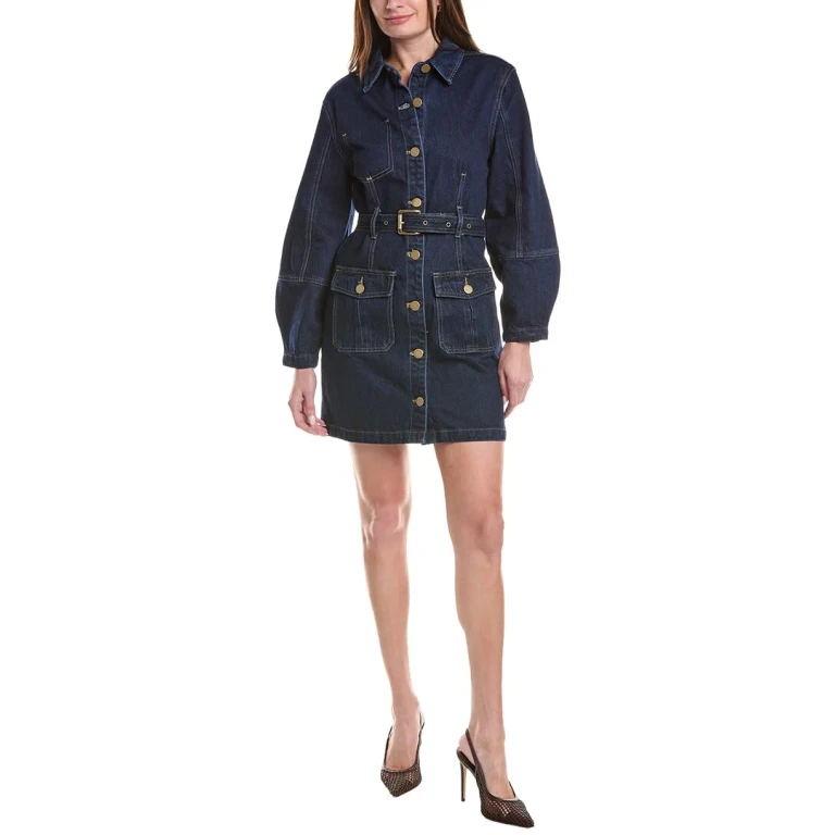 Cassian Lantern Sleeve Denim Shirtdress