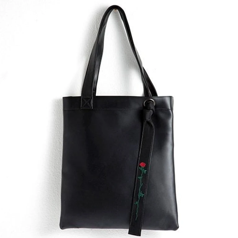 Leather Rose Embroidery Shoulder Bag LEATHER KNOTS BAG -YS2057BF Black