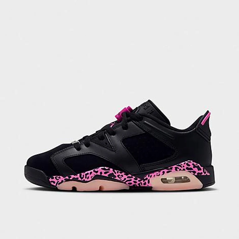 Big Kids Air Retro 6 Low Basketball Shoes in Black/Laser Fuchsia/Pink Foam Size: 3.5