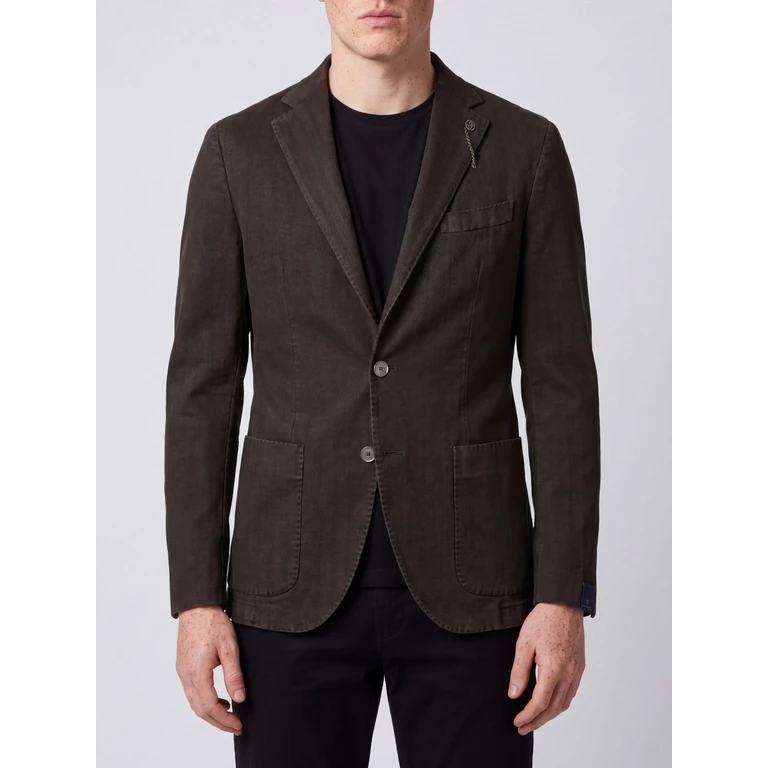 Single-Breasted Cotton Blazer with Patch Pockets and Logo (TDS3708GL7297MFBTF59F)
