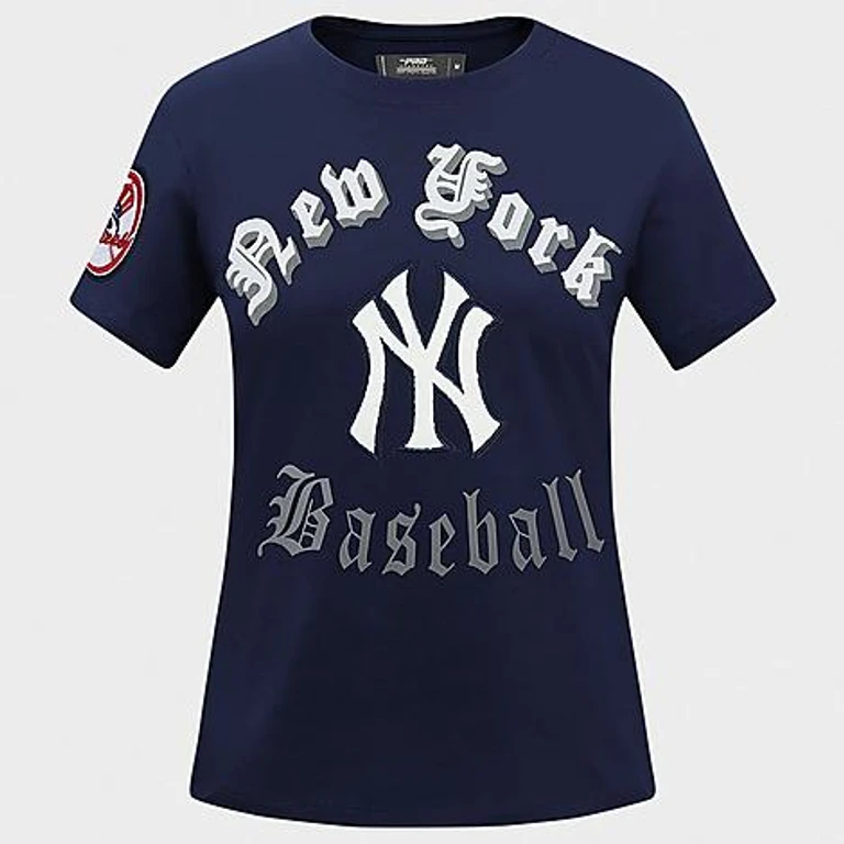 Pro Standard Women's New York Yankees MLB Old English Single Jersey Slim T-Shirt in Midnight Navy Size: XS