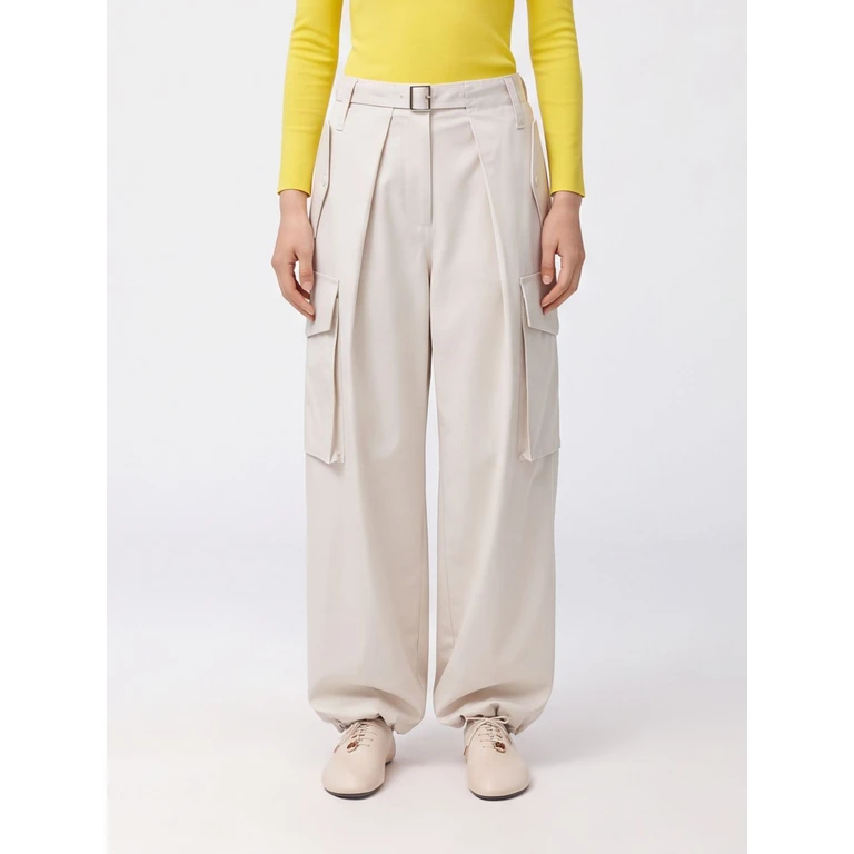 Wide-Leg Cotton and Silk Cargo Trousers with High Waist and Pleats (S359Y04XJ52110)