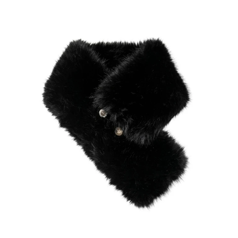 BUCKLEY Long Hair Faux Fur Buckle Scarf [Black]