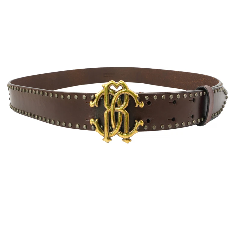 Mens Deep Brown/Podium Logo Leather Belt