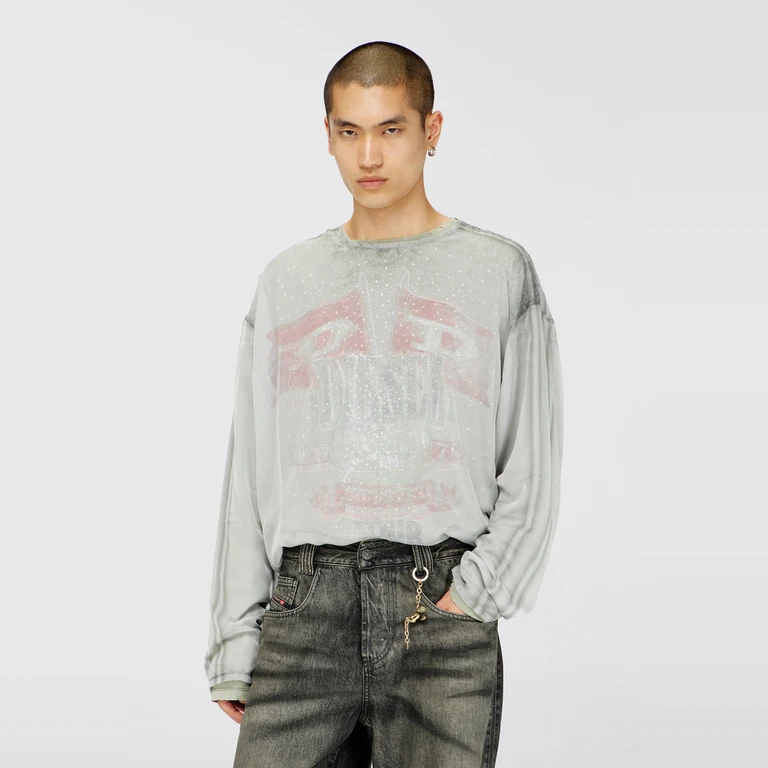 Sheer chiffon top with concert graphics - T-Shirts - Man - Grey