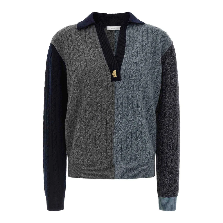 Salvatore Ferragamo Pull Col Rond - Gancini (798111GRIGIOMNAVYSEAGLAS)