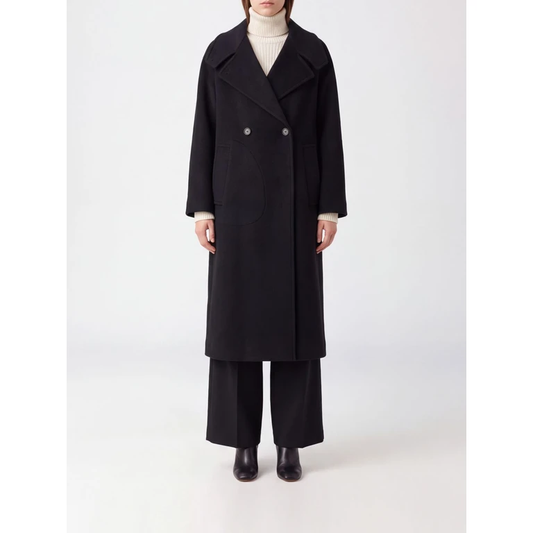 Relaxed Fit Double-Breasted Wool and Cashmere Long Coat (2026618BL)