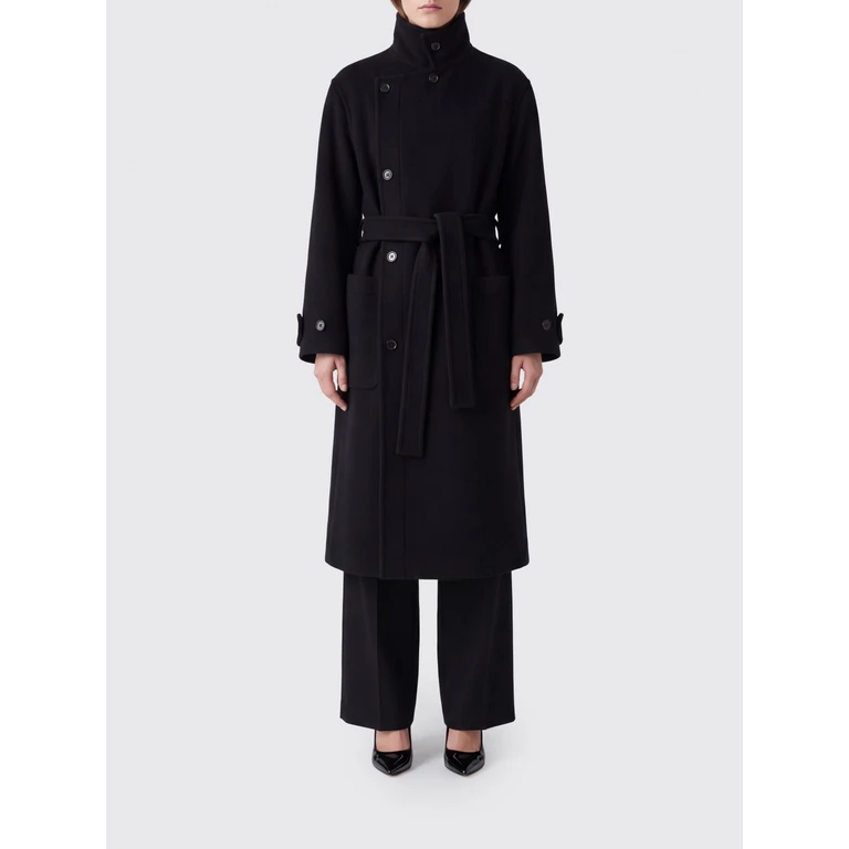 Double-Breasted Knee-Length Wool Coat with Tie Belt (CO1037LF1116BK999)