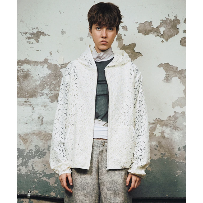HEAVY LACE ZIP-UP HOODIE (Ivory)