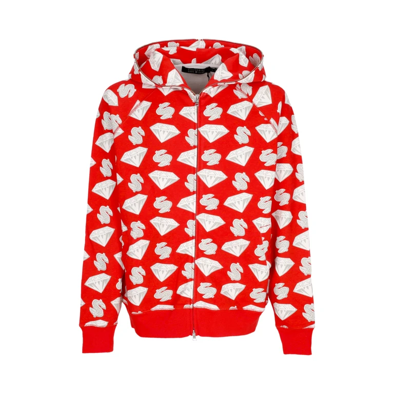 Lightweight Hoodie Zip Man Diamonds & Dollars Zip-through Hooded Red