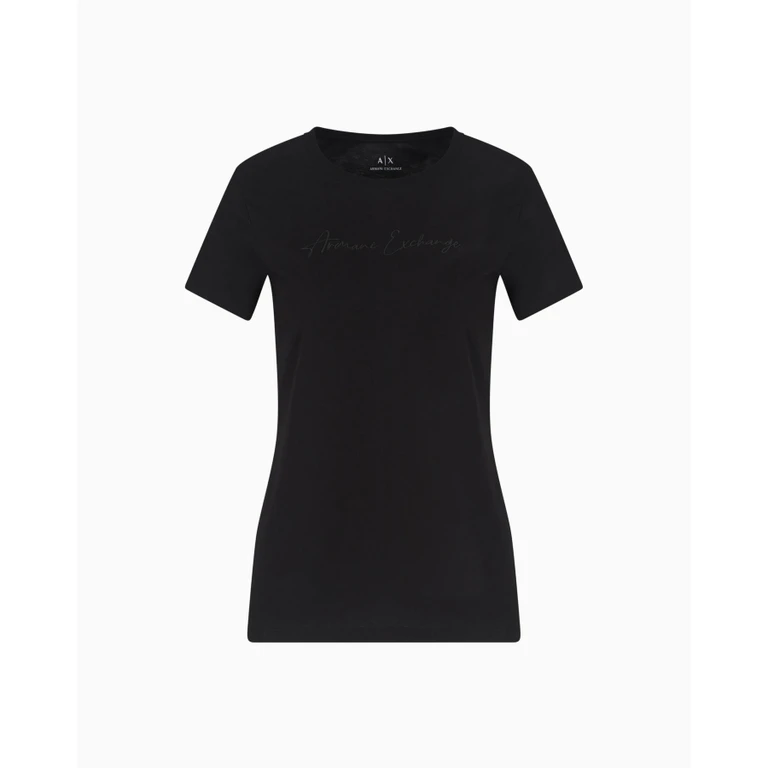 Womens Black Monochromatic Signature Logo Tee, Size Large