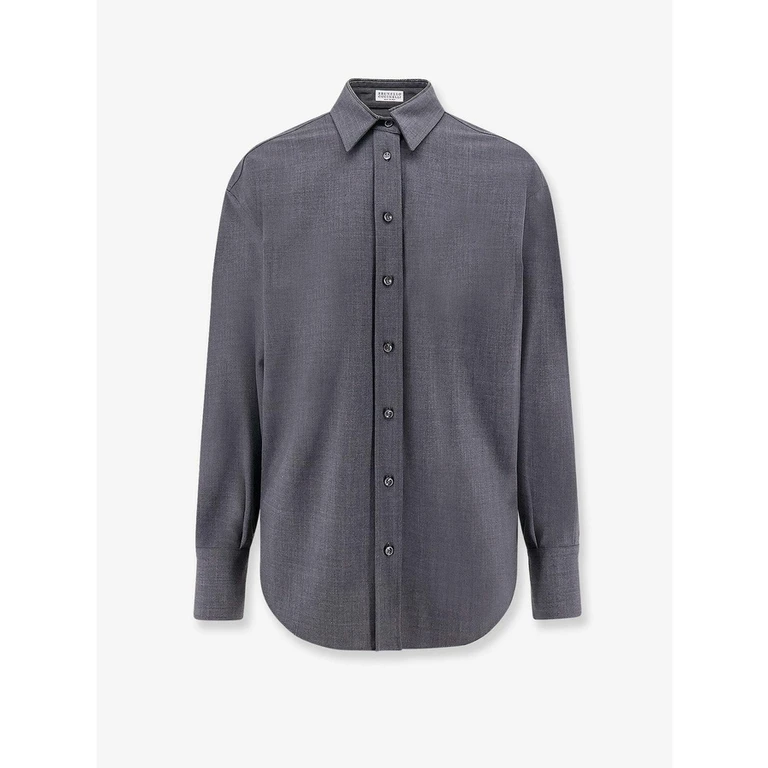 Women's Lignite Grey Wool Blend Button Front Shirt