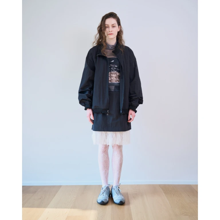 LACE LAYERED NYLON SKIRT (Black)
