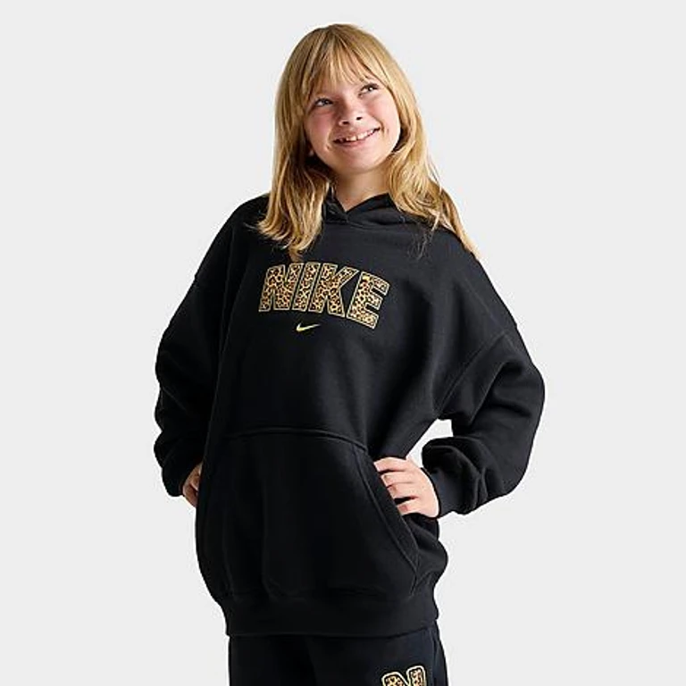 Nike Girls' Big Kids Sportswear Studio Oversized Pullover Hoodie in Black Size: XS