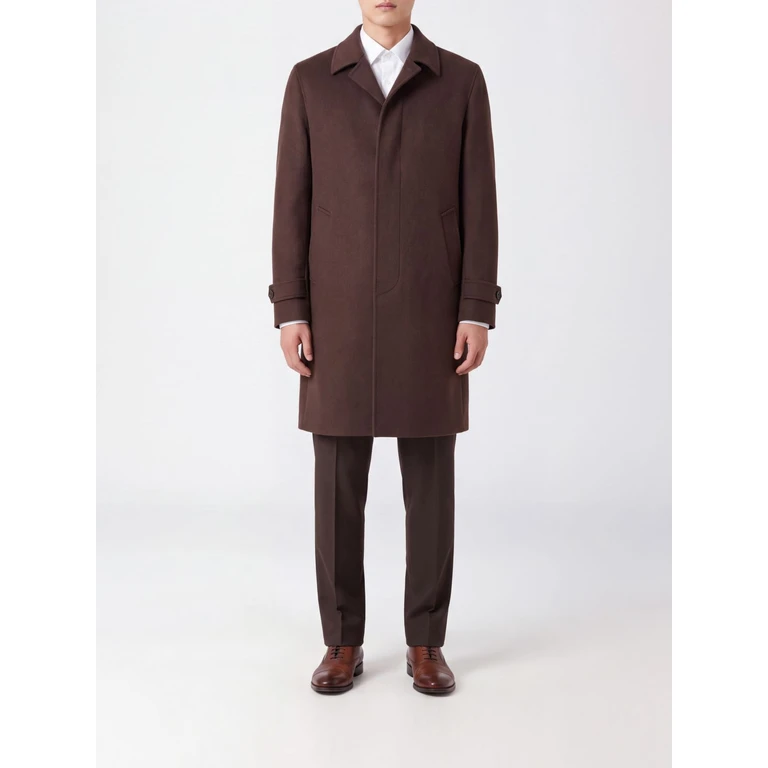 Single-Breasted Knee-Length Coat in Wool and Cashmere with Strap Cuffs (CN23223ACSP67642460)