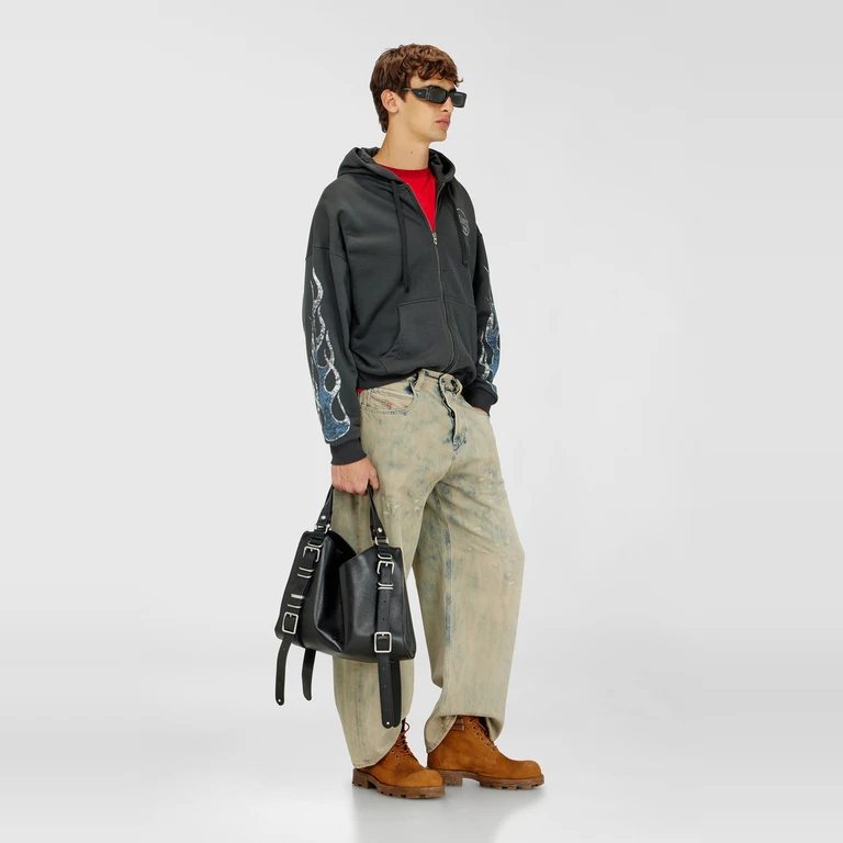 Zip-up hoodie with crack print - Sweaters - Man - Grey