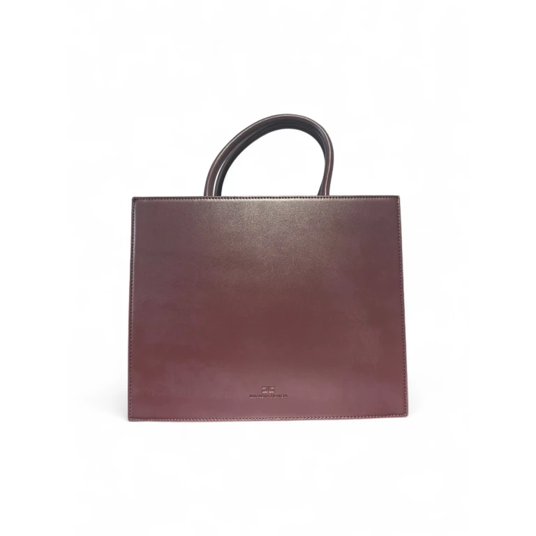 Borsa in Pelle Marrone con Dettagli Oro