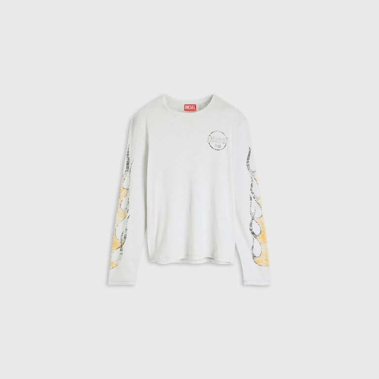 Long-sleeve T-shirt in slub jersey with crack print - T-Shirts - Man - White