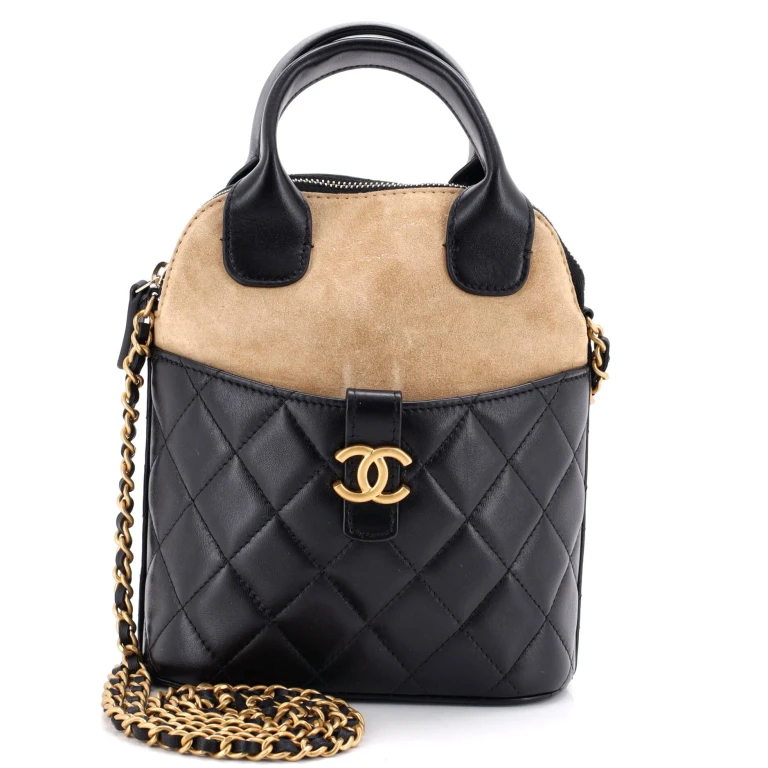 CC Dome Top Handle Clutch with Chain Quilted Lambskin with Suede Mini