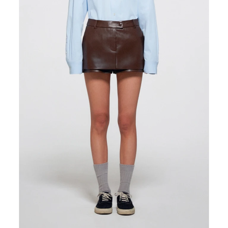 FAUX LEATHER PANTS SKIRT - BROWN