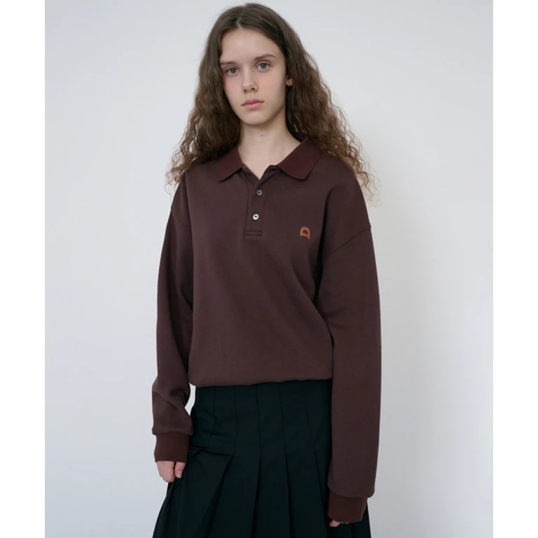 UNISEX LEATHER LOGO COLLARED T-SHIRT BROWN
