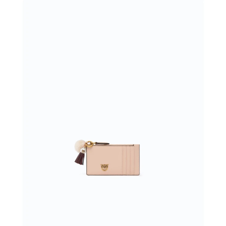 Porte-cartes en cuir avec pompon et gland