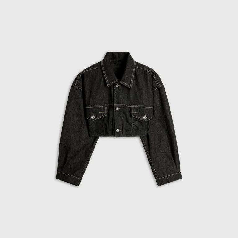 Oversized cropped trucker jacket in rinse denim - Denim Jackets - Woman - Black