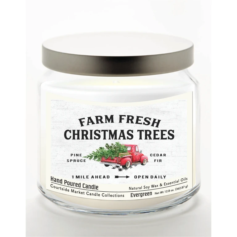 Fresh Farm Trees 12.8 Oz Candle Glass Jar with Brushed Silver Metal Lid