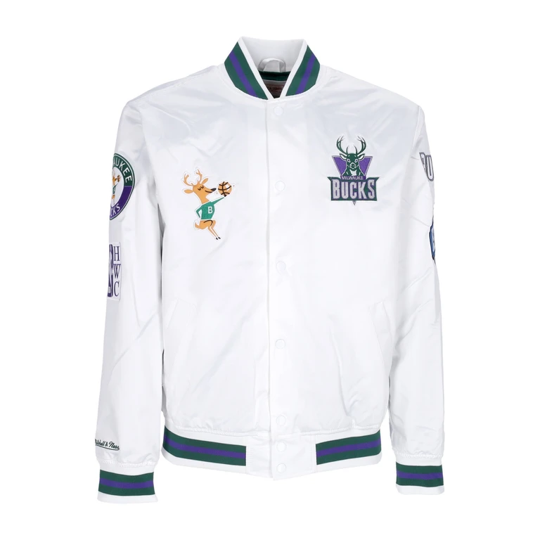 Men's Bomber Jacket Nba Hometown Lw Satin Jacket Hardwood Classics Milbuc White