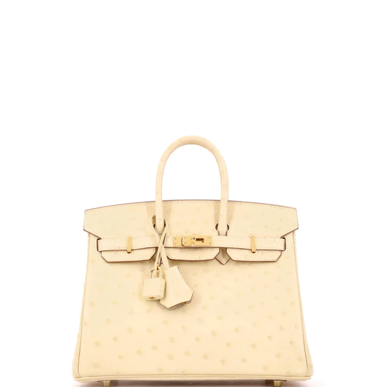 Birkin Handbag Vanille Ostrich with Gold Hardware 25