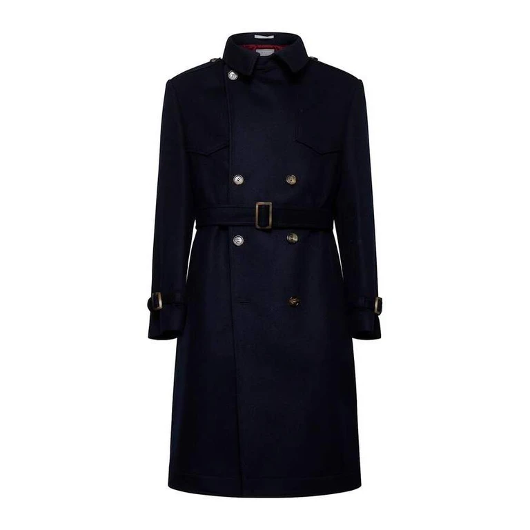 Men's Navy Double Breasted Wool Belted Jacket