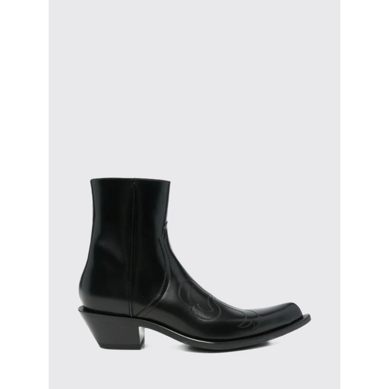 Leather Western Ankle Boots with Tapered Toe and Side Zip (BD0401900)