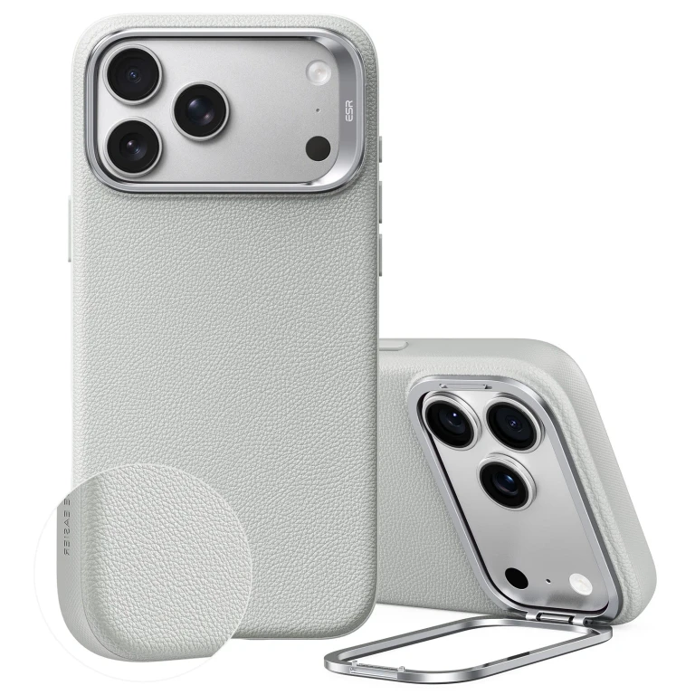 iPhone 18 Pro Atelier Silicone Leather Magnetic Case with Camera Control and Flex Stand - Light Gray - Light Gray