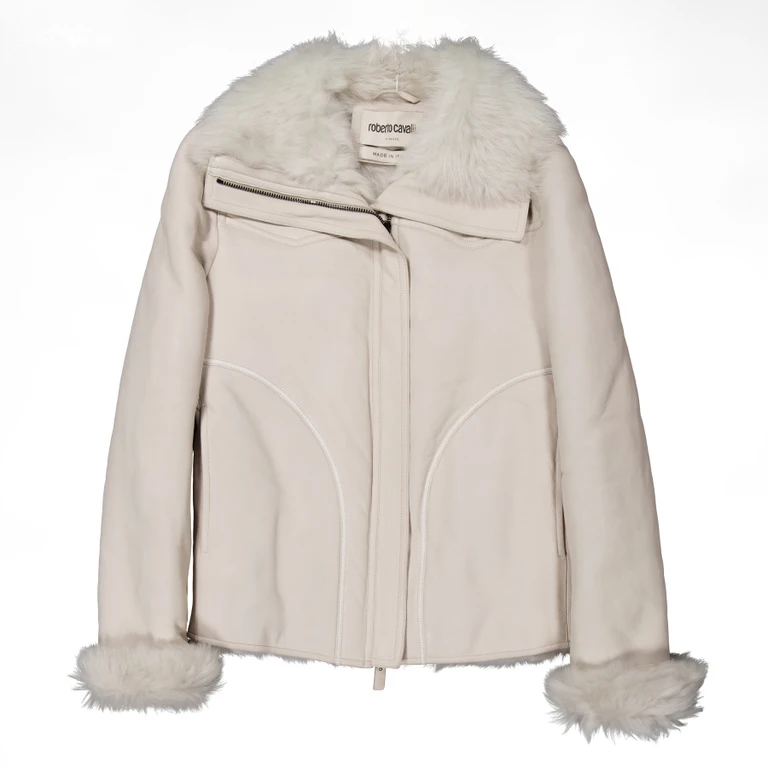 Ecru Lambskin Leather Jacket, Brand Size 38 ( US Size 4 )