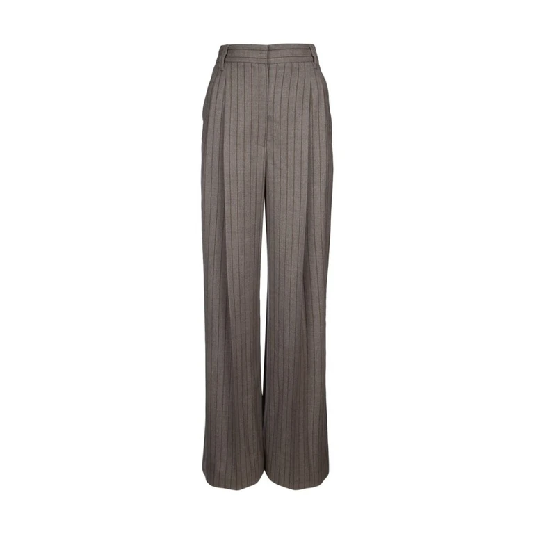Women's Taupe Wool Wide Leg Trousers