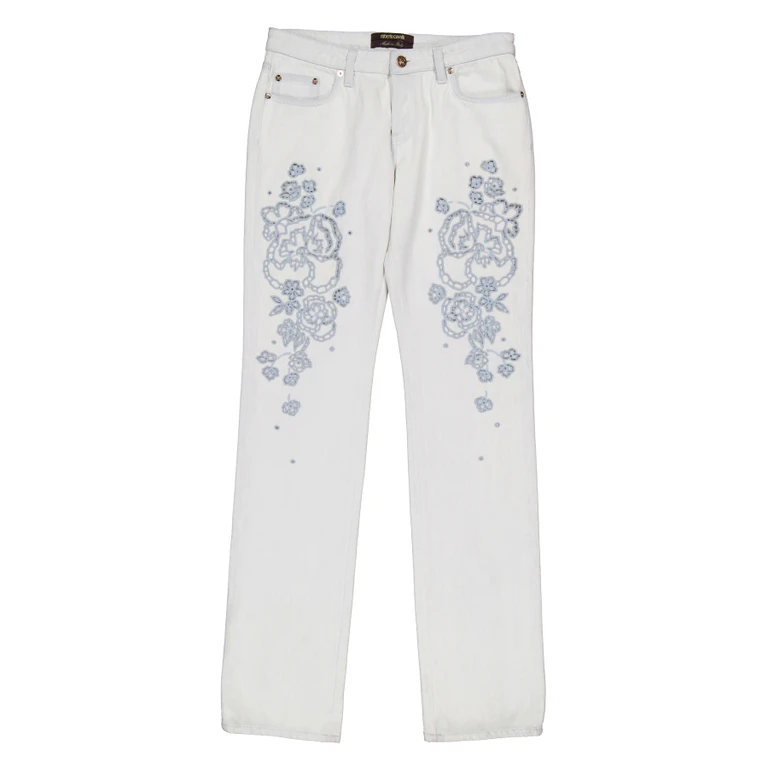 Roberto Cavalli White Embroidered Stretch-Denim Jeans