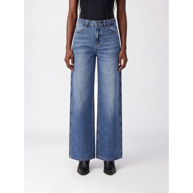High-Waisted Wide-Leg Cotton Denim Jeans (A0316BLU)