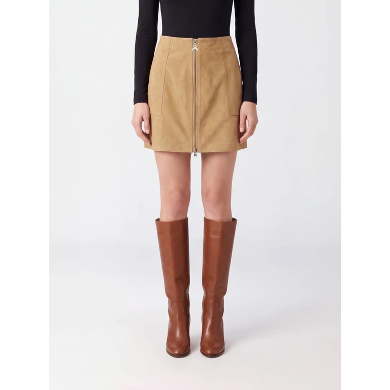 High-Waisted Suede Leather Pencil Mini Skirt with Slit (8G0228L0003B897)