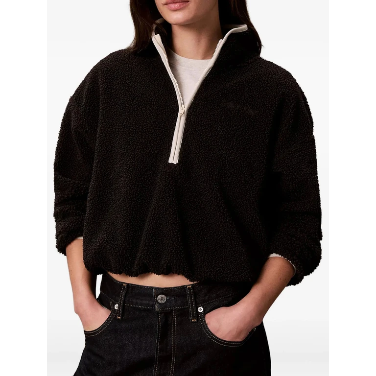 Teddy-texture Quarter-zip Sweater