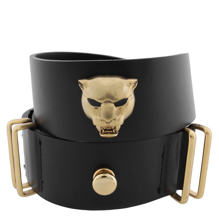 Leather Belt with Panther Head Plaque