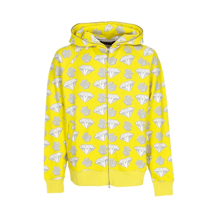 Lightweight Hoodie Zip Man Diamonds & Dollars Zip-through Hooded Yellow