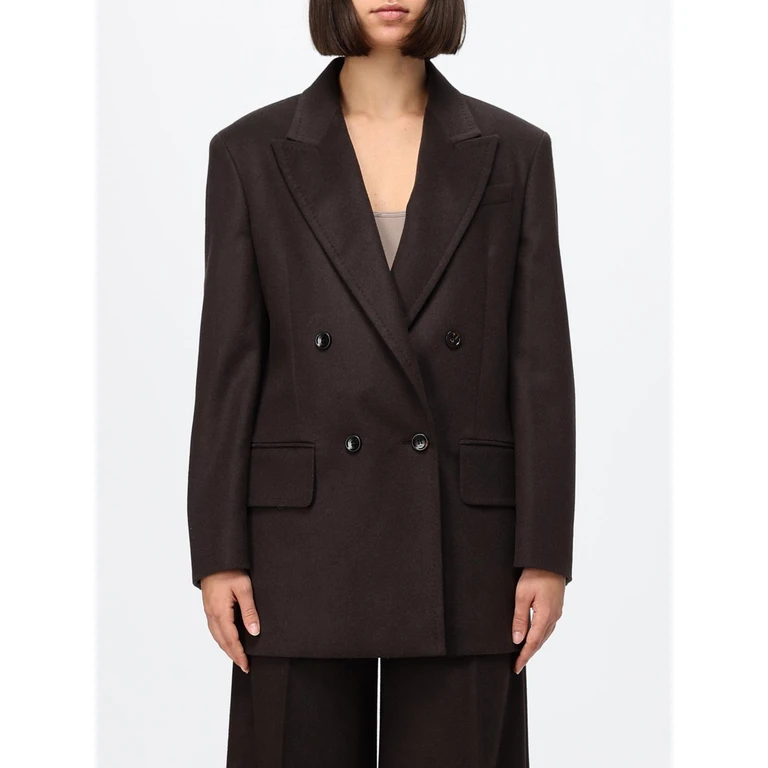 Double-Breasted Pure Virgin Wool Blazer with Peak Lapels and Button Closure (2621046012600044)