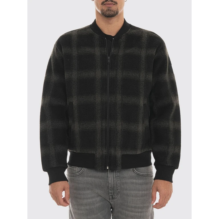 Tartan Pattern Wool-Blend Bomber Jacket with Zip Closure (50569476001)