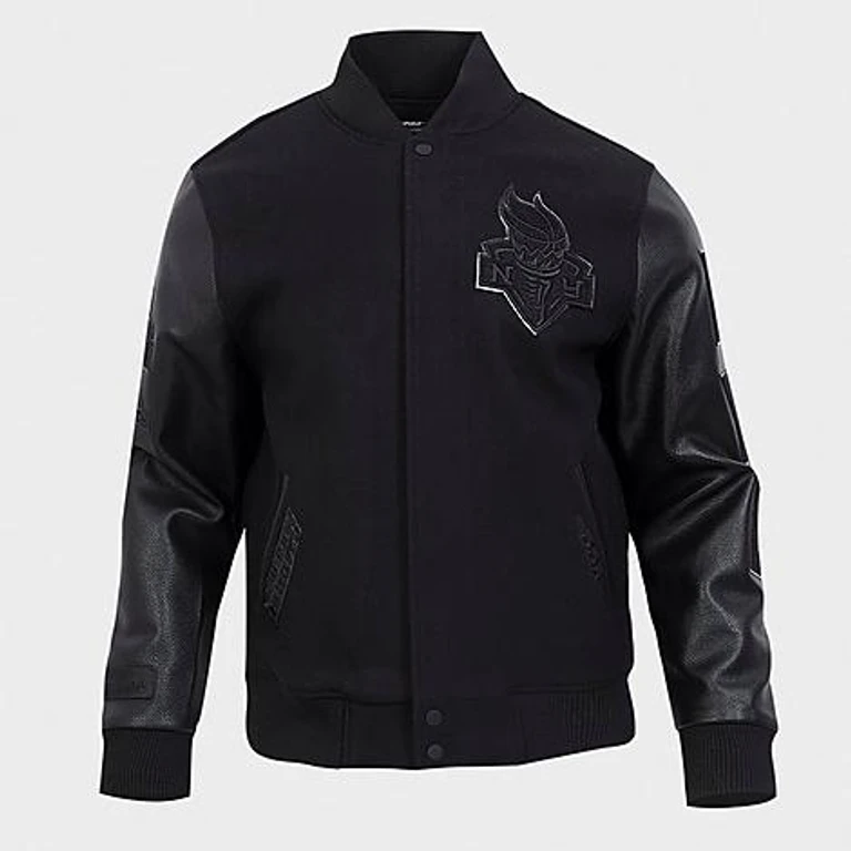 Men's New York Liberty WNBA Triple Black Wool Varsity Jacket in Jet Black Size: Small