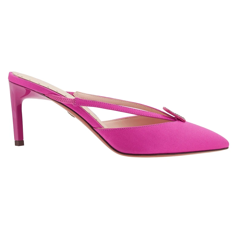 Ladies Fuchsia Crystal Embellished Satin Mules