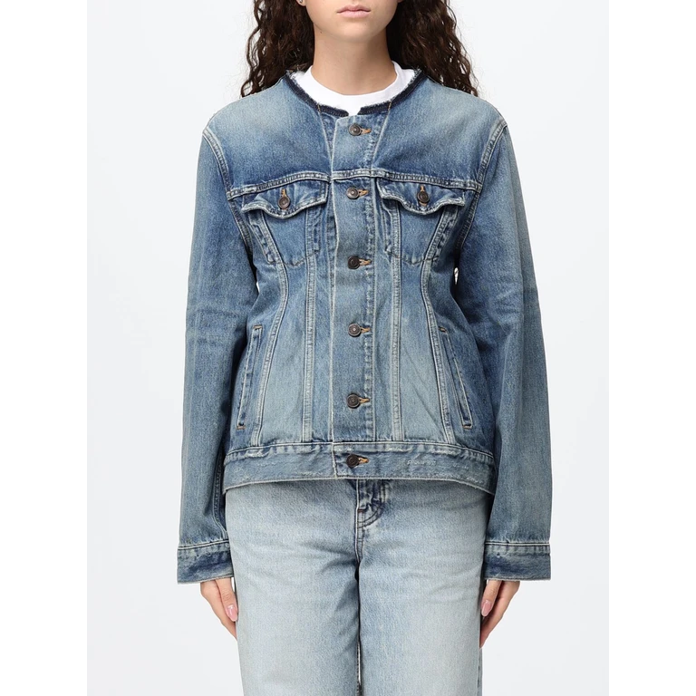Slim Fit Cropped Bleached Denim Jacket with Crew Neck (A001O6TDW145002)