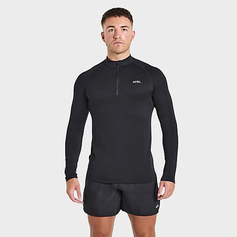 Essential Seamless Quarter-Zip Pullover Top en Black
