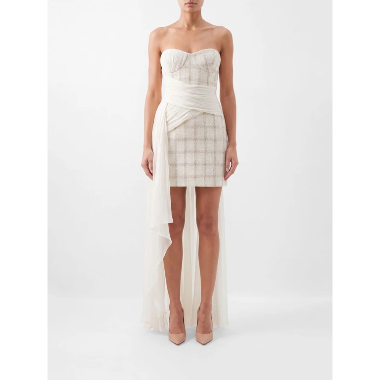 Tweed-Bustierkleid mit asymmetrischem Herzausschnitt