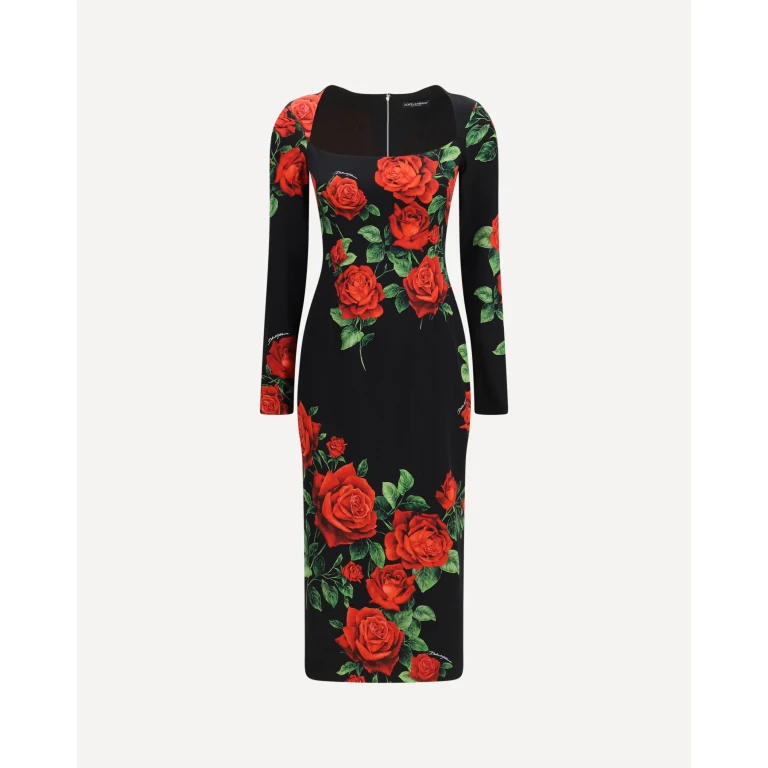 Rose-print charmeuse Midi Dress Female 44