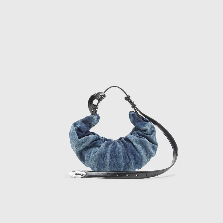 Grab-D-Small scrunched hobo bag in treated denim - Shoulder Bags - Woman - Blue
